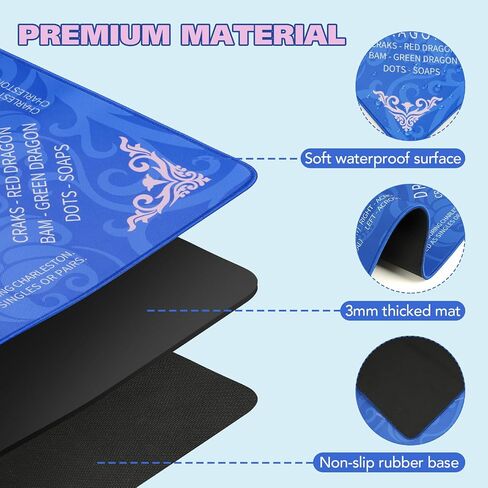 Mahjong Mat with Rules-32.5x32.5 Inch Non-Slip Game Table Mat - Waterproof Neoprene Mat for Noise Reduction, Perfect for Learning & Playing Mahjong, Cards, and Board Games-Includes Carry Bag (Blue) in Saudi Arabia