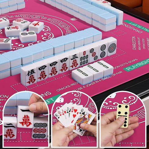 حصيرة غطاء طاولة Mahjong مع حقيبة حمل ، سطح مكافحة الضوضاء لانزلاق ، 32.4 × 32.4 بوصة ، لألعاب البلاط دومينو البوكر (البحرية) in Saudi Arabia