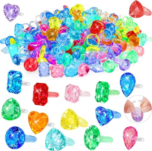100pcs 3-Size Gem Diamond Rings Toys for kids&Unisex Adult,Bulk Plastic Ring Princess Party Favors Dress Up Jewel Ring,Goodie Bag Stuffers Fillers Carnival Prizes, Little Girl Christmas Birthday Gift in Saudi Arabia