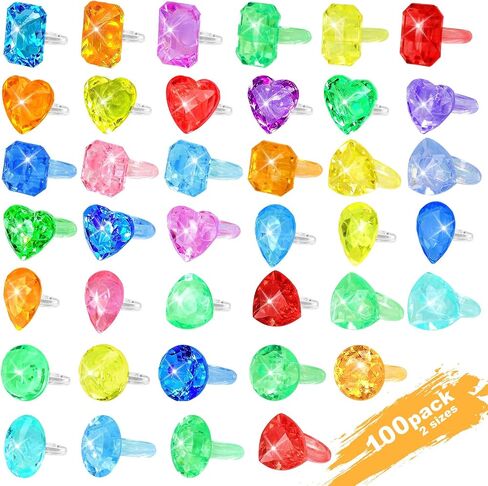 100pcs 3-Size Gem Diamond Rings Toys for kids&Unisex Adult,Bulk Plastic Ring Princess Party Favors Dress Up Jewel Ring,Goodie Bag Stuffers Fillers Carnival Prizes, Little Girl Christmas Birthday Gift in Saudi Arabia