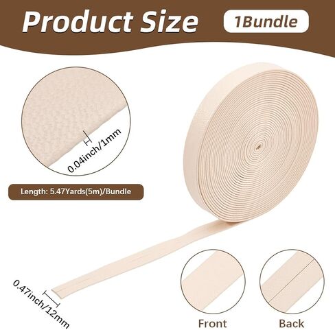 GORGECRAFT Foldover Leather Strips 5m x 12mm Flat Leather Cord Beige PU Edge Trimming 1mm Thick Lambskin Grain Leatherette Straps Braiding Thread Strings for Bracelet Jewelry Making DIY Crafts in Saudi Arabia