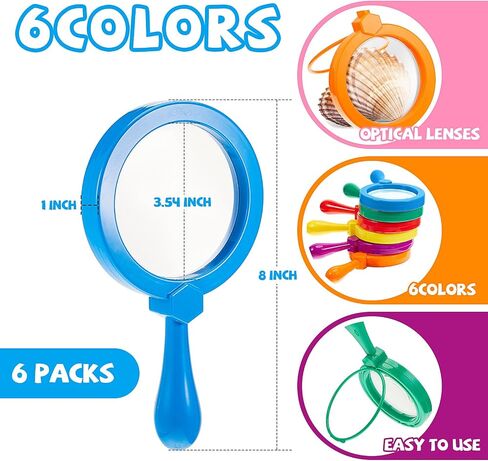 Lewtemi 6 Pack Kids Science Learning Toys Kids Machineding Glass with Stand Easy Watch jumbo Machifiers 3x Mextainification Exploring Science Presechool Apoys to Play Reading Book Map Hap in Kuwait