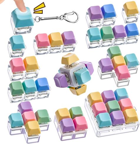 12 Pcs Decompression Toys Keyboard Clicker Toy Fidget Keyboard Keychain Button Stress Relief Gifts for Adults and Kids Office Pass Time(Classic) in Saudi Arabia