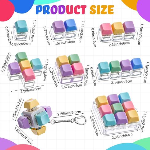 12 Pcs Decompression Toys Keyboard Clicker Toy Fidget Keyboard Keychain Button Stress Relief Gifts for Adults and Kids Office Pass Time(Classic) in Saudi Arabia