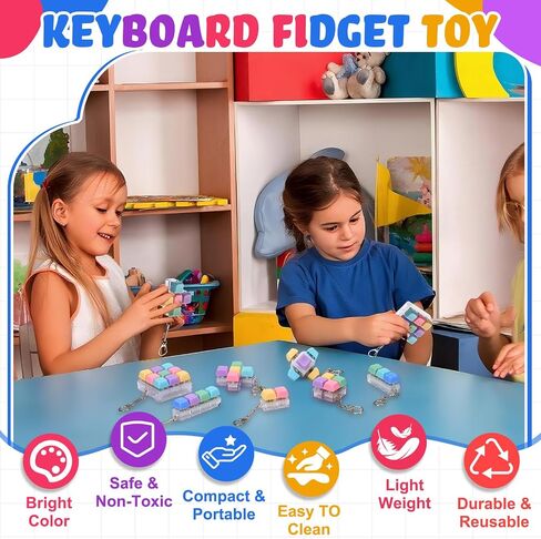 12 Pcs Decompression Toys Keyboard Clicker Toy Fidget Keyboard Keychain Button Stress Relief Gifts for Adults and Kids Office Pass Time(Classic) in Saudi Arabia