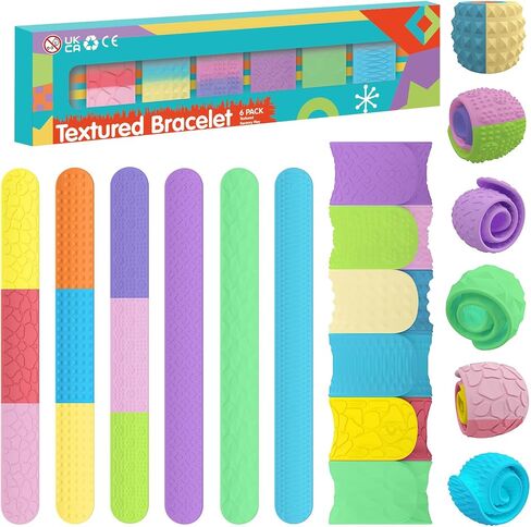 Sensory Fidget Toys Slap Bracelets: 6PC Textured Silicone Sensory Toys for Autism, Fidgets for Kids, Teens & Adults, Anxiety & Stress Relief - Ideal for Classroom Rewards, Party & Special Needs Gifts in Saudi Arabia