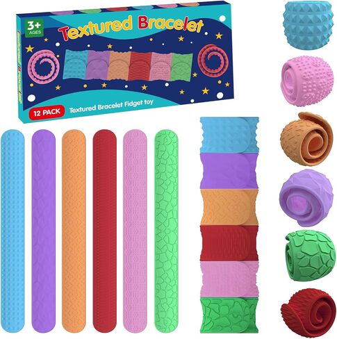 Sensory Fidget Toys Slap Bracelets: 6PC Textured Silicone Sensory Toys for Autism, Fidgets for Kids, Teens & Adults, Anxiety & Stress Relief - Ideal for Classroom Rewards, Party & Special Needs Gifts in Saudi Arabia