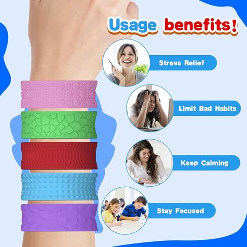 Sensory Fidget Toys Slap Bracelets: 6PC Textured Silicone Sensory Toys for Autism, Fidgets for Kids, Teens & Adults, Anxiety & Stress Relief - Ideal for Classroom Rewards, Party & Special Needs Gifts in Saudi Arabia
