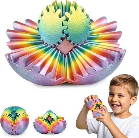 Gear Ball Fidget Toys for Kids Adults 3D Printed Stress Relief Gearsphere for Anxiety Office Desk Christmas Stoking Stuffers Easter Basket Fillers Birthday Gifts (Radiant Sunset,2.5 Inch) in Kuwait