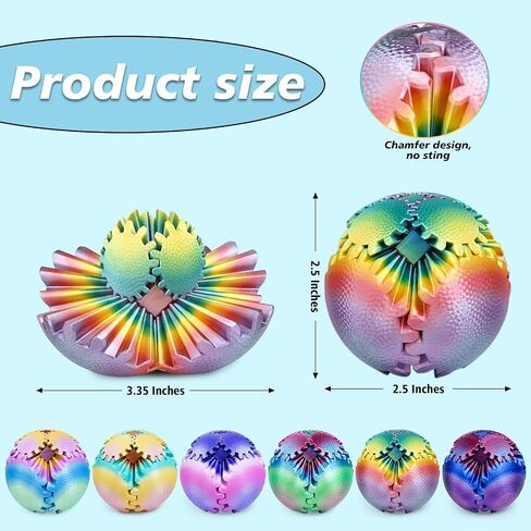 Gear Ball Fidget Toys for Kids Adults 3D Printed Stress Relief Gearsphere for Anxiety Office Desk Christmas Stoking Stuffers Easter Basket Fillers Birthday Gifts (Radiant Sunset,2.5 Inch) in Kuwait