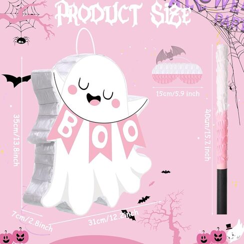 Aoriher Ghost Piñata Pink Halloween Piñata White Pink Ghost Party Piñata مع عصا الخفافيش عصا عصا عصيدة من أجل عيد ميلاد عيد ميلاد Halloween Holide Festival Party Supplies (لطيف) in Saudi Arabia