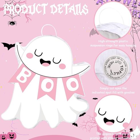 Aoriher Ghost Piñata Pink Halloween Piñata White Pink Ghost Party Piñata مع عصا الخفافيش عصا عصا عصيدة من أجل عيد ميلاد عيد ميلاد Halloween Holide Festival Party Supplies (لطيف) in Saudi Arabia