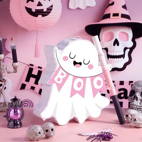 Aoriher Ghost Piñata Pink Halloween Piñata White Pink Ghost Party Piñata مع عصا الخفافيش عصا عصا عصيدة من أجل عيد ميلاد عيد ميلاد Halloween Holide Festival Party Supplies (لطيف) in Saudi Arabia