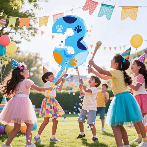 16 بوصة رقم 3 كلب paw بيناتا مع 16 بوصة piñata عصا عصا العصا عيبون لصبي فتاة الأطفال 3rd حفلة عيد ميلاد (3) in Kuwait