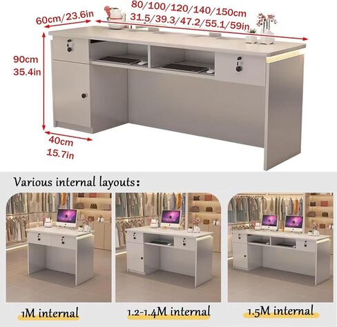 Modern Reception Desk with Counter,Checkout Counter Table,Compact Office Desk & Salon Reception Counter,for Salon Beauty Salon Supermarket(C,150cm/59in) in Saudi Arabia