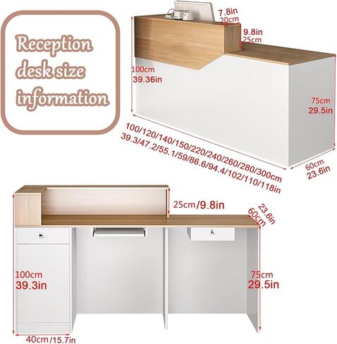 Front Desk Reception Counter,Modern Checkout Counter,Compact Office Desk & Salon Reception Counter,for Lobbies, Retail, Home Offices, Reception Room,(A6,R-47.2x23.6x39.3in) in Saudi Arabia