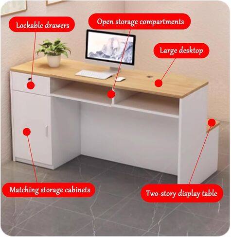 Reception Desk with LED Lights,Reception Desk,Front Desk Reception Room Table, Reception Room, Beauty Salon, Office Desk, Front Counter Table with Shelves(D-1,35.4x19.6x35.4in) in Saudi Arabia