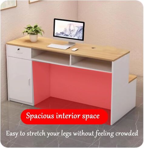Reception Desk with LED Lights,Reception Desk,Front Desk Reception Room Table, Reception Room, Beauty Salon, Office Desk, Front Counter Table with Shelves(D-1,35.4x19.6x35.4in) in Saudi Arabia