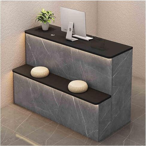 Reception Desk with LED Lights,Reception Desk,Front Desk Reception Room Table, Reception Room, Beauty Salon, Office Desk, Front Counter Table with Shelves(D-1,35.4x19.6x35.4in) in Saudi Arabia