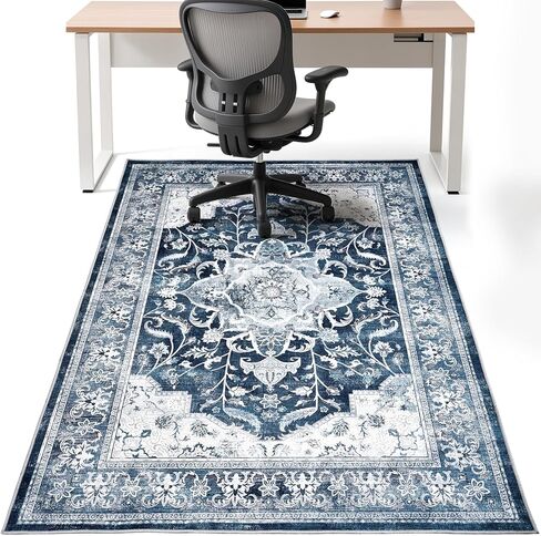 Office Chair Mat Desk Chair Hardwood Mat, Under Chair Mat for Rolling Chair for Home Gaming Tile Floor,Large Floor Protector Rug,Anti-Slip, Fauxwool Material(Blue, 48x60) in Kuwait