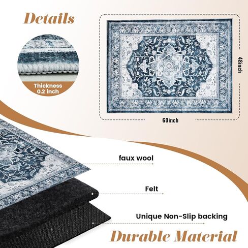 Office Chair Mat Desk Chair Hardwood Mat, Under Chair Mat for Rolling Chair for Home Gaming Tile Floor,Large Floor Protector Rug,Anti-Slip, Fauxwool Material(Blue, 48x60) in Kuwait