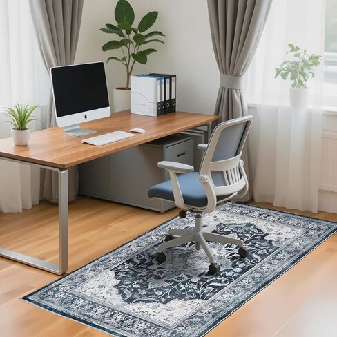 Office Chair Mat Desk Chair Hardwood Mat, Under Chair Mat for Rolling Chair for Home Gaming Tile Floor,Large Floor Protector Rug,Anti-Slip, Fauxwool Material(Blue, 48x60) in Kuwait