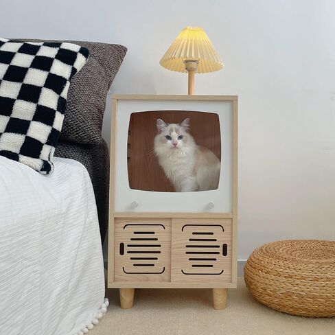 طاولة جانبية Cat House ، 2 في 1 في 1 Cat Cat Table مع لوحة الخدش-مركز كبير على طراز TV-TV-اثنين من مستويين ، مناسبة للاستخدام الداخلي ، بجانب السرير. (الجوز ، س) in Kuwait