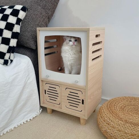طاولة جانبية Cat House ، 2 في 1 في 1 Cat Cat Table مع لوحة الخدش-مركز كبير على طراز TV-TV-اثنين من مستويين ، مناسبة للاستخدام الداخلي ، بجانب السرير. (الجوز ، س) in Kuwait