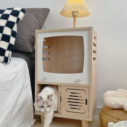 طاولة جانبية Cat House ، 2 في 1 في 1 Cat Cat Table مع لوحة الخدش-مركز كبير على طراز TV-TV-اثنين من مستويين ، مناسبة للاستخدام الداخلي ، بجانب السرير. (الجوز ، س) in Kuwait