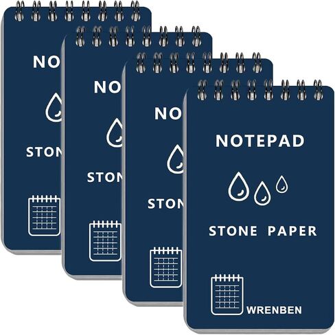 4PCS Weatherproof Spiral Notebook 3x5 Inch with Stone Graph Paper and PVC Cover, Small Pocket Notebook A7, All-Weather Steno Pads for Outdoor Field Adventure (Blue, 4 Pack) in Kuwait