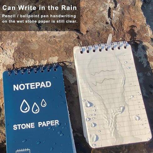 4PCS Weatherproof Spiral Notebook 3x5 Inch with Stone Graph Paper and PVC Cover, Small Pocket Notebook A7, All-Weather Steno Pads for Outdoor Field Adventure (Blue, 4 Pack) in Kuwait