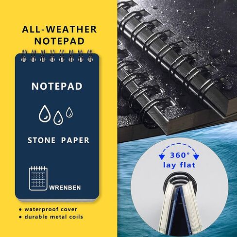 4PCS Weatherproof Spiral Notebook 3x5 Inch with Stone Graph Paper and PVC Cover, Small Pocket Notebook A7, All-Weather Steno Pads for Outdoor Field Adventure (Blue, 4 Pack) in Kuwait