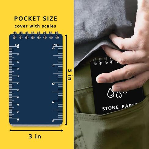 4PCS Weatherproof Spiral Notebook 3x5 Inch with Stone Graph Paper and PVC Cover, Small Pocket Notebook A7, All-Weather Steno Pads for Outdoor Field Adventure (Blue, 4 Pack) in Kuwait
