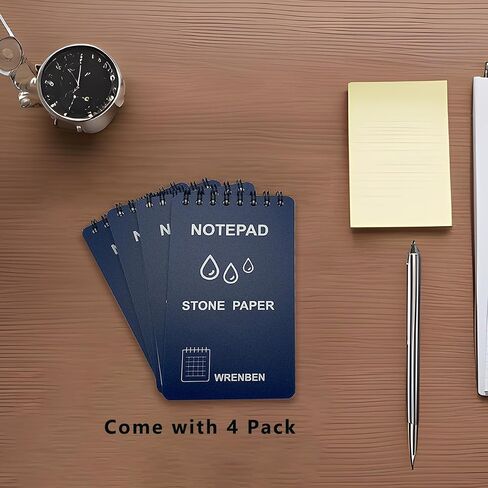 4PCS Weatherproof Spiral Notebook 3x5 Inch with Stone Graph Paper and PVC Cover, Small Pocket Notebook A7, All-Weather Steno Pads for Outdoor Field Adventure (Blue, 4 Pack) in Kuwait