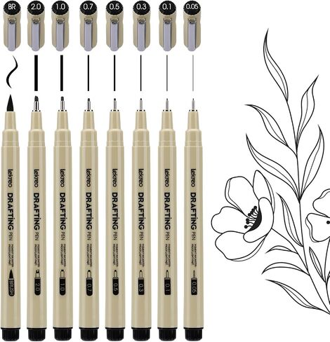 Micron 8 Counts Fineliner Pens - Archival Black Ink Pen - Assorted Points Sizes 0.05mm to 2mm Ultra Fine Tips & Brush Pens for Writing, Drawing, or Bullet Journaling (8 Point Sizes) in Kuwait