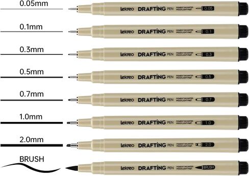 Micron 8 Counts Fineliner Pens - Archival Black Ink Pen - Assorted Points Sizes 0.05mm to 2mm Ultra Fine Tips & Brush Pens for Writing, Drawing, or Bullet Journaling (8 Point Sizes) in Kuwait
