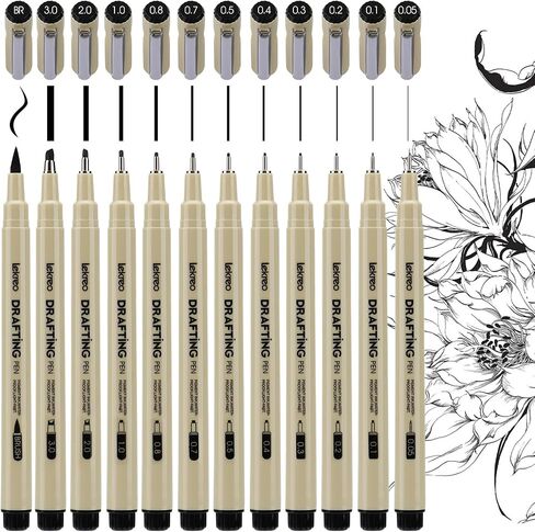 Micron 8 Counts Fineliner Pens - Archival Black Ink Pen - Assorted Points Sizes 0.05mm to 2mm Ultra Fine Tips & Brush Pens for Writing, Drawing, or Bullet Journaling (8 Point Sizes) in Kuwait