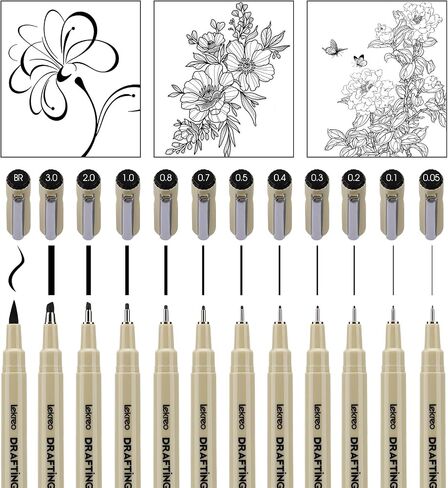 Micron 8 Counts Fineliner Pens - Archival Black Ink Pen - Assorted Points Sizes 0.05mm to 2mm Ultra Fine Tips & Brush Pens for Writing, Drawing, or Bullet Journaling (8 Point Sizes) in Kuwait
