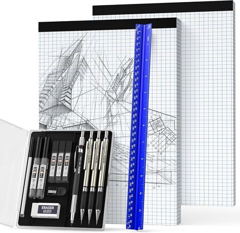 أدوات صياغة NICPRO 16PCS مع 12 '' ‘'‘' Architect Architect Accouner ، أقلام الرصاص الميكانيكية 0.5 ، 0.7 ، 0.9 و 2 مم ، عبوات الرصاص ، وسادة ورق الرسم البياني 2 ، مجموعة رسم هندسية للمهندسين تصميم الطلاب in Saudi Arabia