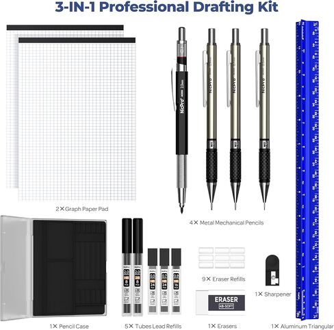 أدوات صياغة NICPRO 16PCS مع 12 '' ‘'‘' Architect Architect Accouner ، أقلام الرصاص الميكانيكية 0.5 ، 0.7 ، 0.9 و 2 مم ، عبوات الرصاص ، وسادة ورق الرسم البياني 2 ، مجموعة رسم هندسية للمهندسين تصميم الطلاب in Saudi Arabia