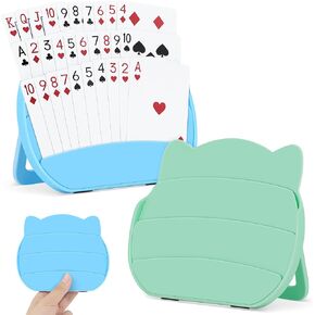 Card Holders for Playing Cards, 2 Pack Playing Card Holder for Kids Adults and Seniors, Hands Free Card Game Holder for Arthritis Little Hands,Poker Parties Travel Family Game Nights (Blue & Pink) in Kuwait