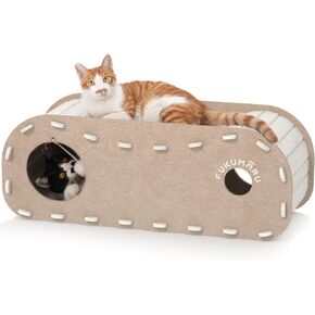 FUKUMARU Cat Beds for Indoor Pets, 31.5 Inches Extra-Large Cat Cave for Multi-Pet, Cozy House with Fluffy Ball Hanging, Scratch Resistant Felt Kitten Hideaway Bed, Feline Tunnel, Grey in Kuwait