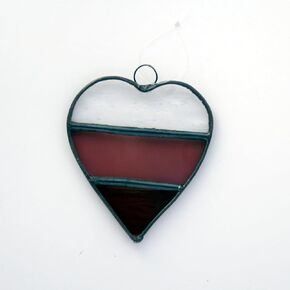TCAG Heart Suncatcher (3"x3"), Clear Pink Red Striped Heart Ornament, Authentic Stained Art Glass, Handmade in Indiana, Mother's Day, Anniversary Gift, Birthday Gift, Packaged with Tissue and Ribbon in Saudi Arabia