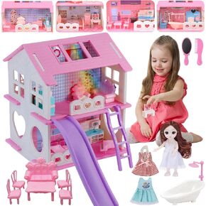 Dollhouse - لعبة Dollhouse لطيفة مع الضوء والشرائح وملحقات الأثاث ، مثالية لهواة الجمع والهواة الذين يحبون المنمنمات المنزلية in Kuwait