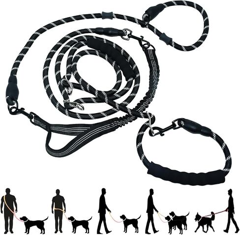 اليدين الكلب الحرة المقود Crossbody & الخصر للمشي الكلاب ، 9 في 1-في -1 الدقاء الشقوق المقود ، خالية من التشابك وعاكس للكلاب المتوسطة والكبيرة ، (1/2 "× 13 قدم ، أسود) in Kuwait