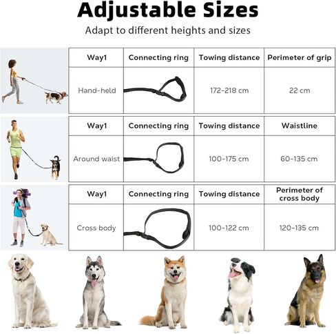 Hands Free Dog Leash, Waist Leash for 2 Dogs, Adjustable Double Hands Free Lead with Detachable Waist Belt, Padded Handles, Shock Absorbing Bungee for Walking Jogging Hiking, Black+Gray in Kuwait