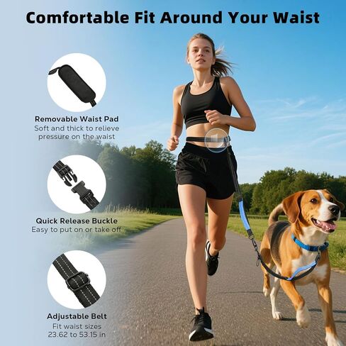 Hands Free Dog Leash, Waist Leash for 2 Dogs, Adjustable Double Hands Free Lead with Detachable Waist Belt, Padded Handles, Shock Absorbing Bungee for Walking Jogging Hiking, Black+Gray in Kuwait