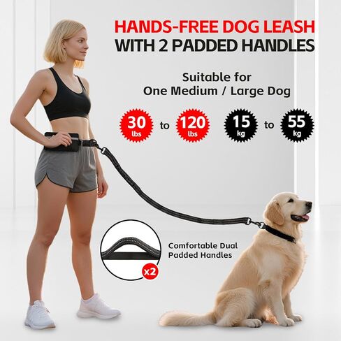 اليدين الحرة مقود الكلب ل 2 كلاب مع حزام الخصر وحقيبة كبيرة ، مقود الخصر للمشي الكلب ، الجري والمشي لمسافات طويلة ، مزدوجة الكلاب الكلاب لثلاتين مع مقابض مبطنة مزدوجة ، أسود in Kuwait