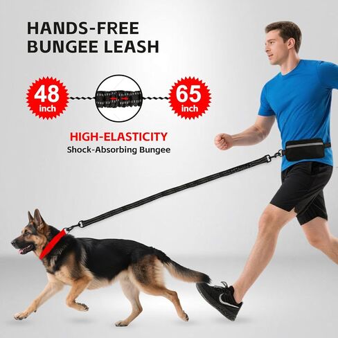 اليدين الحرة مقود الكلب ل 2 كلاب مع حزام الخصر وحقيبة كبيرة ، مقود الخصر للمشي الكلب ، الجري والمشي لمسافات طويلة ، مزدوجة الكلاب الكلاب لثلاتين مع مقابض مبطنة مزدوجة ، أسود in Kuwait