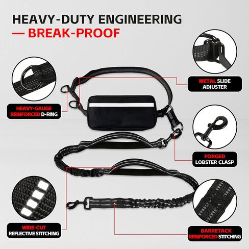 اليدين الحرة مقود الكلب ل 2 كلاب مع حزام الخصر وحقيبة كبيرة ، مقود الخصر للمشي الكلب ، الجري والمشي لمسافات طويلة ، مزدوجة الكلاب الكلاب لثلاتين مع مقابض مبطنة مزدوجة ، أسود in Kuwait